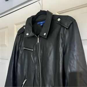 Apt 9 Faux Leather Black Jacket Size Large Womens Moto Grunge Silver Zippers